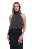 Halter Mock Neck Smocked Rounded Hem Top