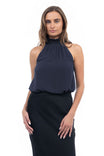 Halter Mock Neck Smocked Rounded Hem Top