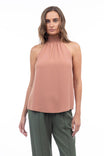 Halter Mock Neck Smocked Rounded Hem Top