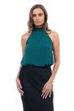 Halter Mock Neck Smocked Rounded Hem Top