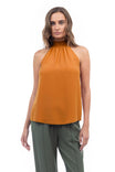 Halter Mock Neck Smocked Rounded Hem Top
