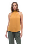 Halter Mock Neck Smocked Rounded Hem Top