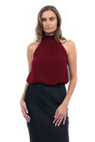 Halter Mock Neck Smocked Rounded Hem Top