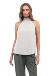 Halter Mock Neck Smocked Rounded Hem Top