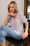 Striped Button-down Blouse With Smocked Cuffs