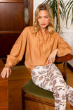 Gathered Long Sleeve Blouse with a Henley Neck