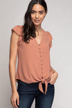 Front Button Down Tie Blouse