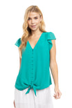 Front Button Down Tie Blouse