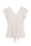 Front Button Down Tie Blouse
