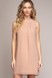 Front Pleats Tied Back Shift Dress