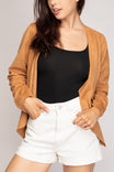Cascading Drape Front Vegan Suede Crop Jacket