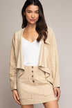 Cascading Drape Front Vegan Suede Crop Jacket
