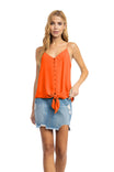 Front Tie Tank Top With Front Button