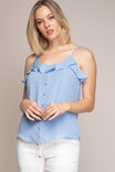 Ruffle With Front Button Down Sleeveless Top