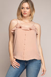 Ruffle With Front Button Down Sleeveless Top