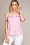 Ruffle With Front Button Down Sleeveless Top