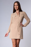 Drawstring Waist Long Sleeve Casual Dress