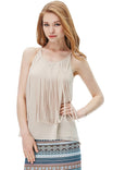 Spaghetti Fringe Top With Back Button Keyhole