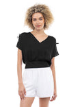 Short Sleeves Blouse With Front And Back Deep V-neckline