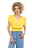 Short Sleeves Blouse With Front And Back Deep V-neckline