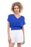 Short Sleeves Blouse With Front And Back Deep V-neckline