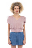 Short Sleeves Blouse With Front And Back Deep V-neckline
