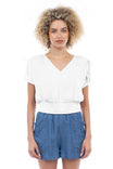 Short Sleeves Blouse With Front And Back Deep V-neckline