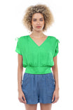 Short Sleeves Blouse With Front And Back Deep V-neckline