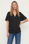 Flirty Short Sleeve Boxy Satin Blouse