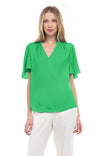 Flirty Short Sleeve Boxy Satin Blouse
