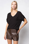 V-Neck Satin Top With Self Bands Sleeve Detail