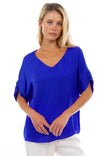 V-Neck Satin Top With Self Bands Sleeve Detail