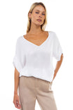 V-Neck Satin Top With Self Bands Sleeve Detail