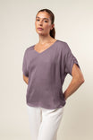 V-Neck Satin Top With Self Bands Sleeve Detail
