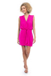 Sleeveless Mini Shirt Dress With Shoulder Pads