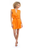 Sleeveless Mini Shirt Dress With Shoulder Pads