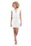 Sleeveless Mini Shirt Dress With Shoulder Pads
