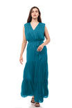 Deep V Maxi Dress With Shoulder Pads