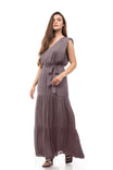 Deep V Maxi Dress With Shoulder Pads
