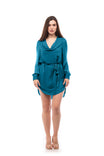 Satin Shirt Dress With Cowl Neckline
