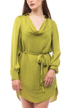 Satin Shirt Dress With Cowl Neckline