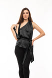 Sleeveless Belted Top With Attached Self-scarf