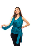 Sleeveless Belted Top With Attached Self-scarf