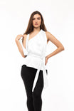 Sleeveless Belted Top With Attached Self-scarf