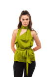 Sleeveless Belted Top With Attached Self-scarf