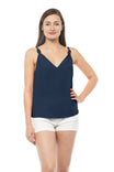 Deep V-Neck Top With Knotted Shoulder