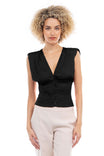 Deep V-Neck Blouse With Smocked Waist