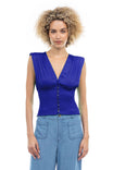 Deep V-Neck Blouse With Smocked Waist
