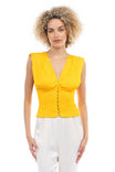 Deep V-Neck Blouse With Smocked Waist