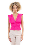 Deep V-Neck Blouse With Smocked Waist